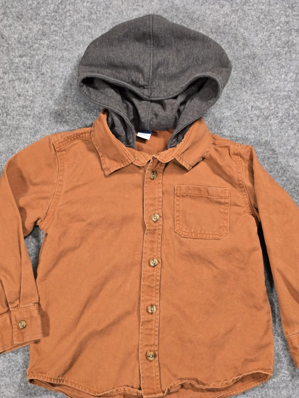 Old Navy Orange Button-Down Shirt with Gray Hood - Kids